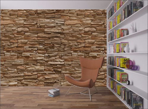 Papel De Parede Tijolo Canjiquinha Pedra Muro Rolo 1/2 M²